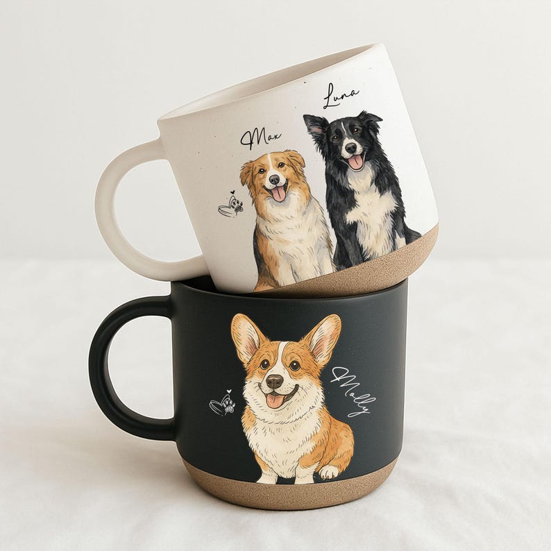 Personalized Watercolor Photo Pet Pottery Mug – Perfect Christmas Gift for Cat Dog Lovers