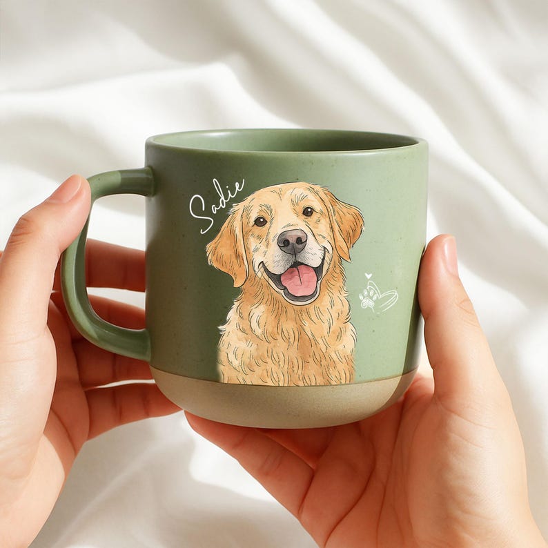 Personalized Watercolor Photo Pet Pottery Mug – Perfect Christmas Gift for Cat Dog Lovers