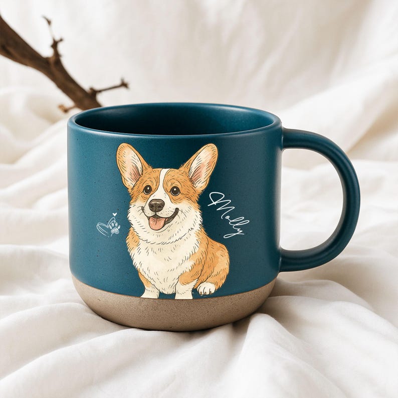 Personalized Watercolor Photo Pet Pottery Mug – Perfect Christmas Gift for Cat Dog Lovers