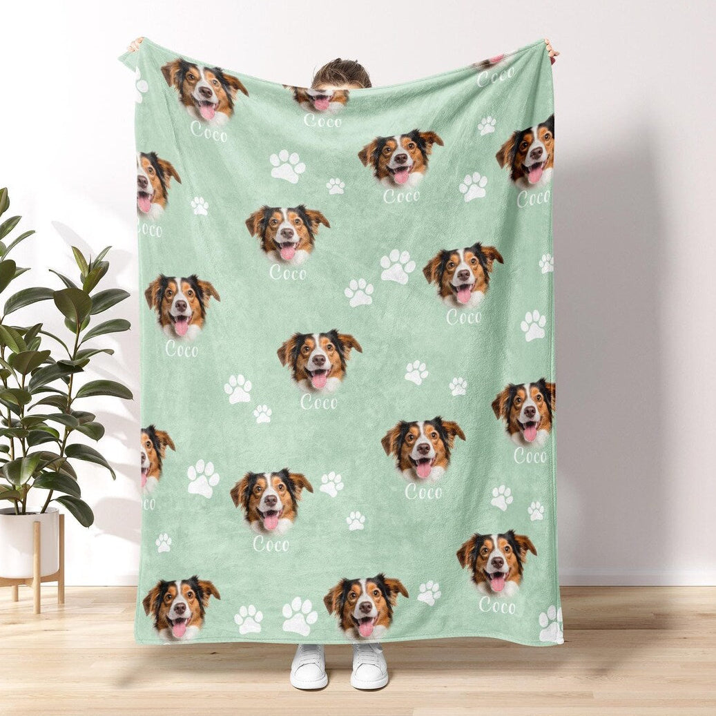 Custom Dog Pet Face Photo Blanket with Name – Personalized Christmas Gift for Pet Lovers