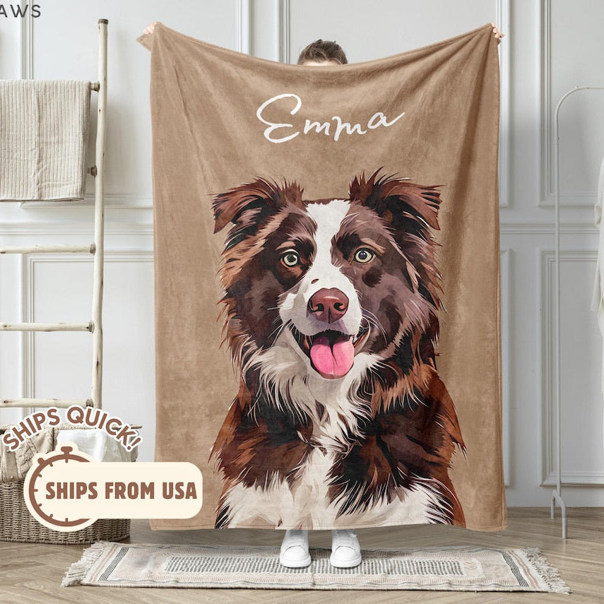 Personalized Pet Photo Portrait Blanket with Name – Custom Cat & Dog Christmas Keepsake Gift for Pet Lovers