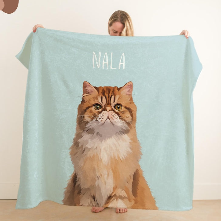 Personalized Pet Photo Portrait Blanket with Name – Custom Cat & Dog Christmas Keepsake Gift for Pet Lovers