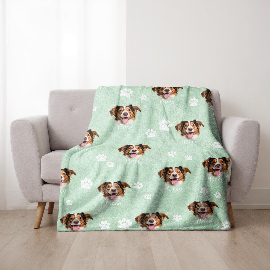 Custom Dog Pet Face Photo Blanket with Name – Personalized Christmas Gift for Pet Lovers