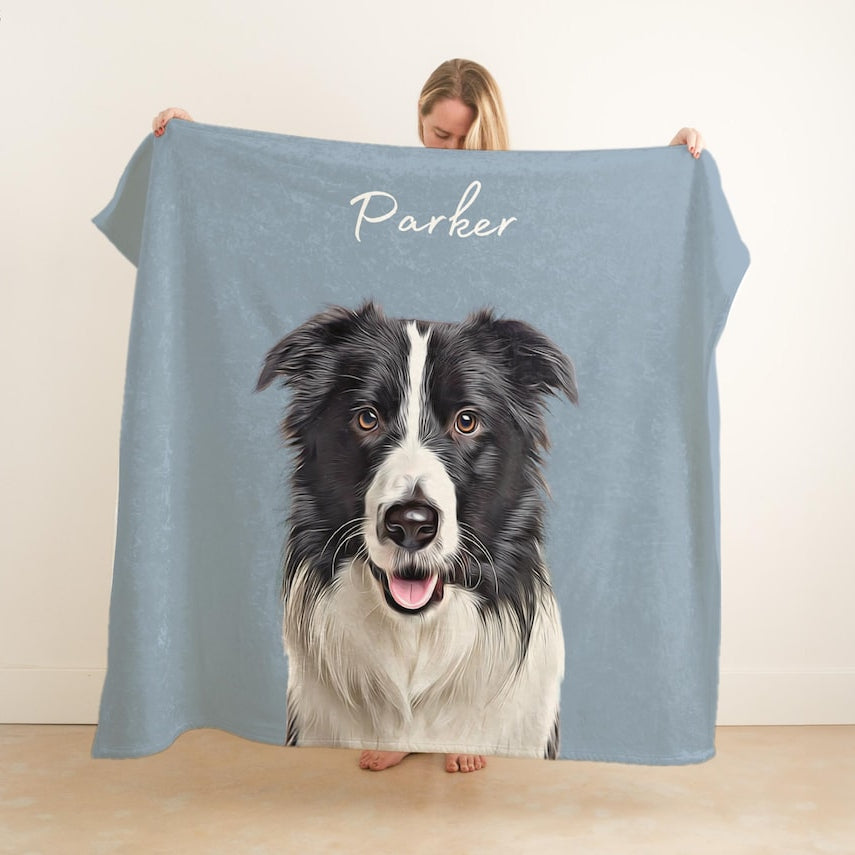 Personalized Pet Photo Portrait Blanket with Name – Custom Cat & Dog Christmas Keepsake Gift for Pet Lovers