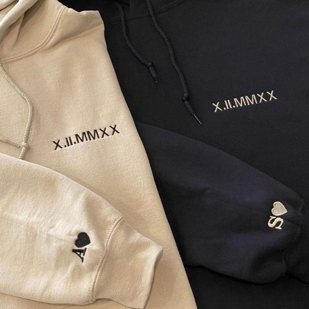 Personalisierter bestickter Hoodie „Für immer deins, du bist mein“, passendes Sweatshirt mit römischen Ziffern, Paargeschenke