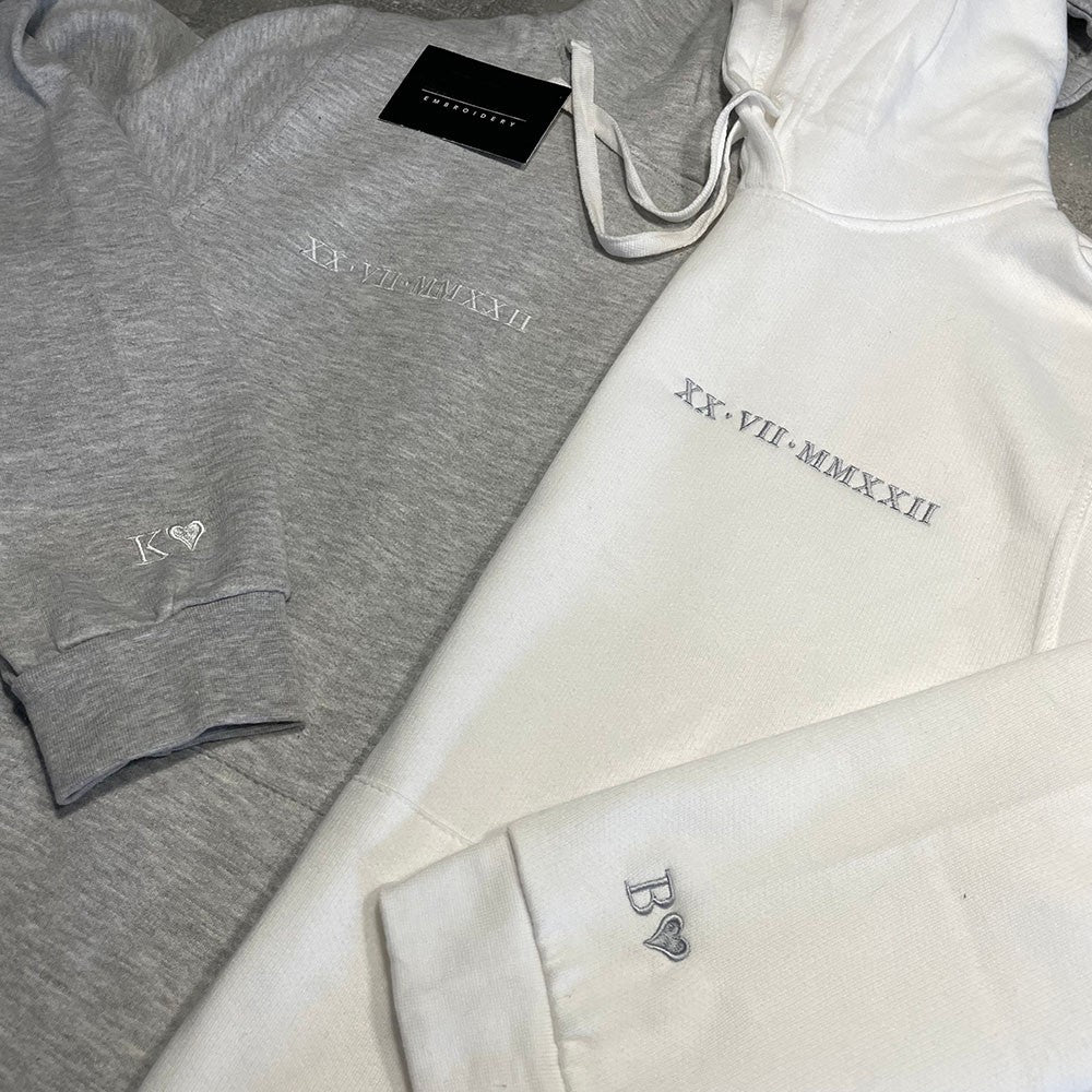 Personalisierter bestickter Hoodie „Für immer deins, du bist mein“, passendes Sweatshirt mit römischen Ziffern, Paargeschenke