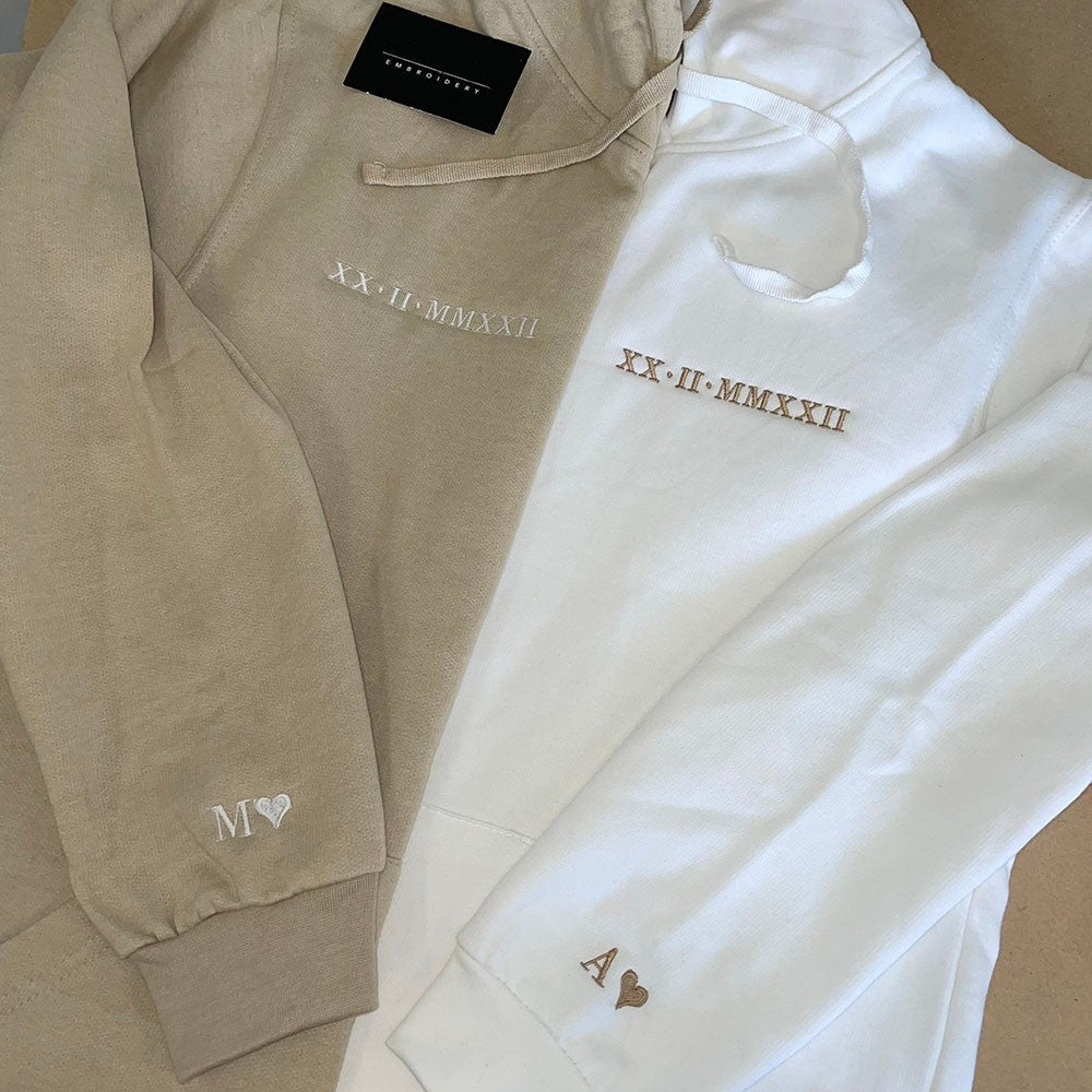 Personalisierter bestickter Hoodie „Für immer deins, du bist mein“, passendes Sweatshirt mit römischen Ziffern, Paargeschenke