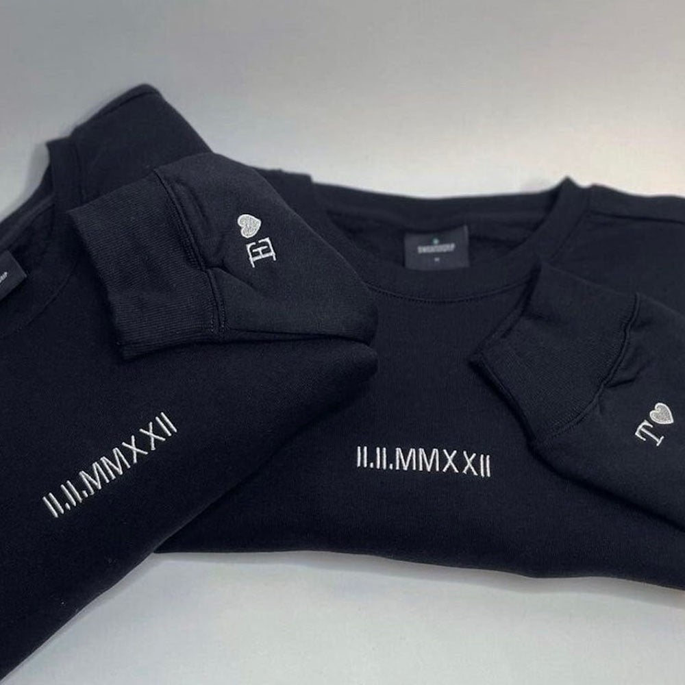 Personalisierter bestickter Hoodie „Für immer deins, du bist mein“, passendes Sweatshirt mit römischen Ziffern, Paargeschenke