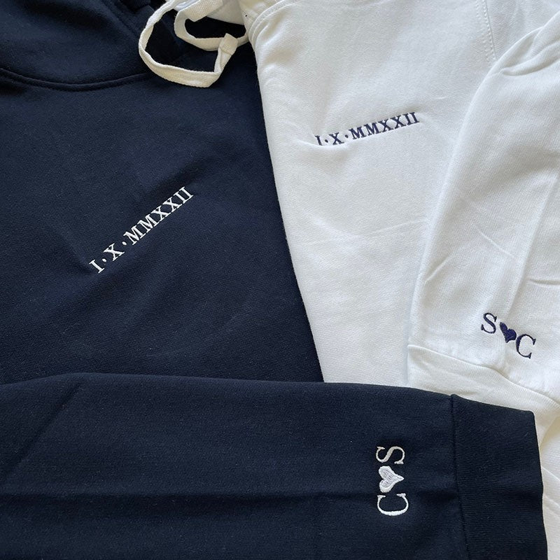 Personalisierter bestickter Hoodie „Für immer deins, du bist mein“, passendes Sweatshirt mit römischen Ziffern, Paargeschenke