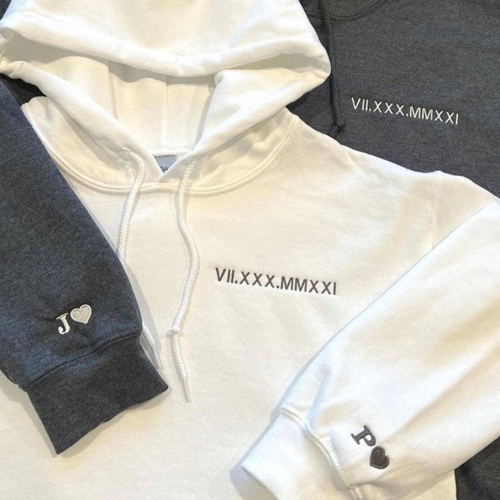 Personalisierter bestickter Hoodie „Für immer deins, du bist mein“, passendes Sweatshirt mit römischen Ziffern, Paargeschenke
