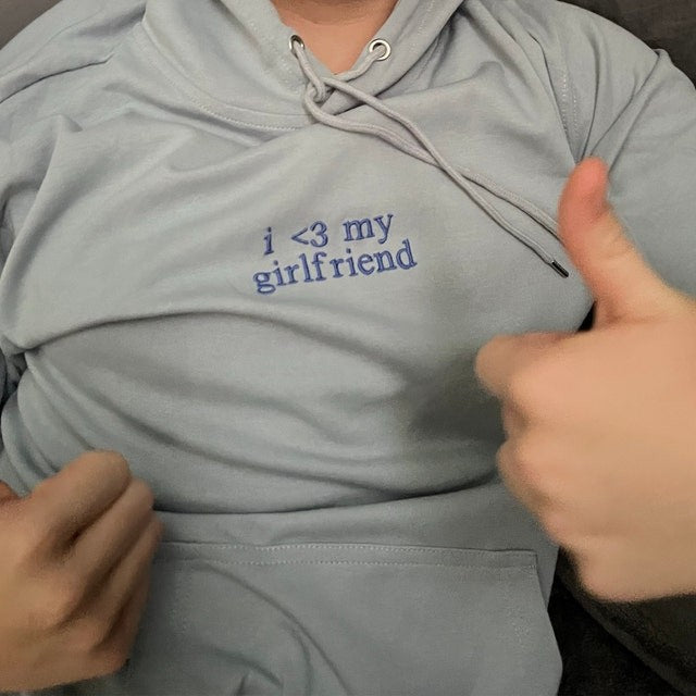 Benutzerdefinierter Hoodie für Paare mit Stickerei „I Love My Girlfriend Boyfriend“, passender Hoodie, Geschenkideen zum Jahrestag, Valentinstagsgeschenke für Paare