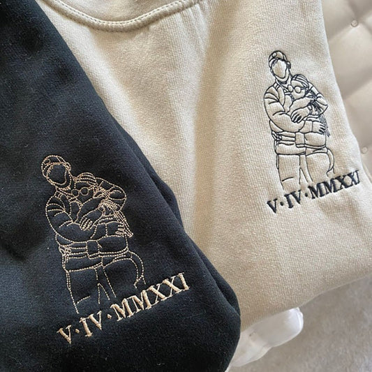 Personalisiertes besticktes Paar Foto Umriss Sweatshirt Benutzerdefiniertes Paar Passender Hoodie Valentinstag Jahrestag Geschenk