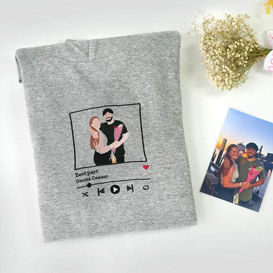 Individuell besticktes Sweatshirt Portrait Musikspieler Paar Familiengeschenk 