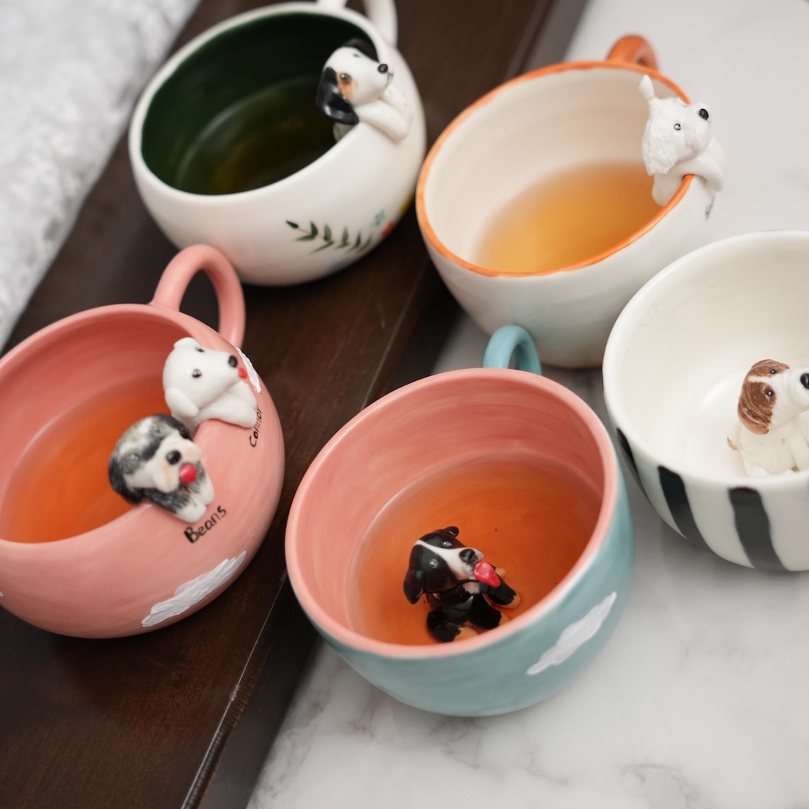 Custom Pet Figurine Mug with Name – Handmade Cat & Dog Ceramic Mug Christmas Keepsake Gift for Pet Lovers