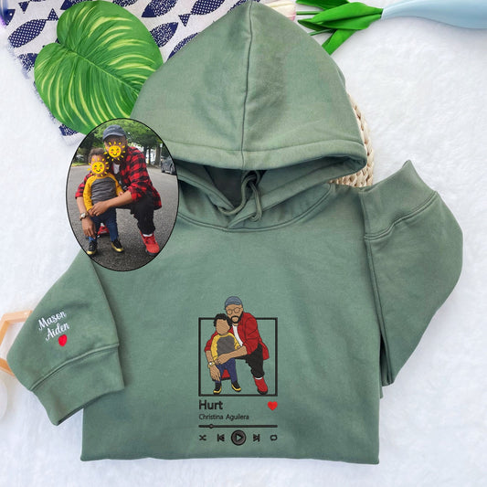 Personalisiertes besticktes Sweatshirt Portrait Musikspieler Vatertagsgeschenk für Papa