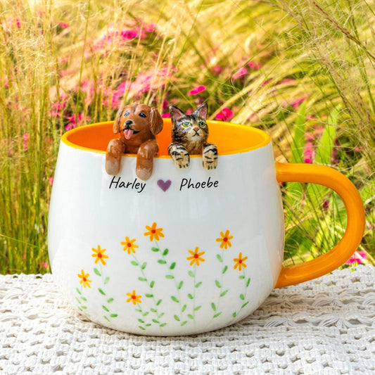 Custom Pet Figurine Mug with Name – Handmade Cat & Dog Ceramic Mug Christmas Keepsake Gift for Pet Lovers