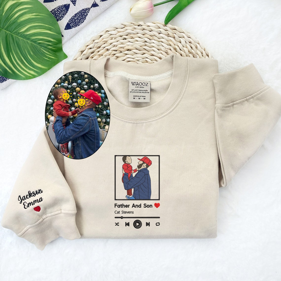 Personalisiertes besticktes Sweatshirt Portrait Musikspieler Vatertagsgeschenk für Papa