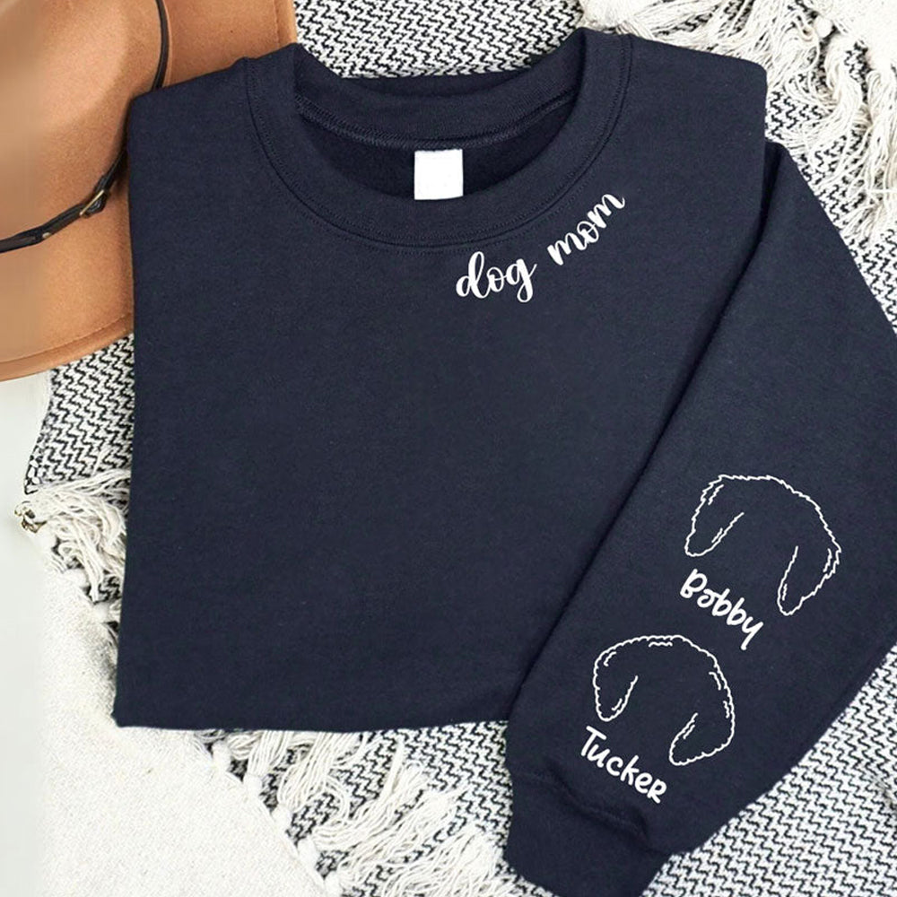 Embroidered Dog Mom Crewneck With Dog Ear on Sleeve Gift For Pet Lover