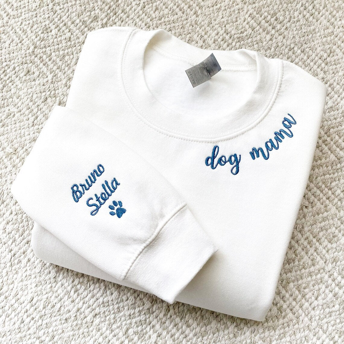 Embroidered Dog Mama Sweatshirt with Pet Names on Sleeve Gift for Dog Lover