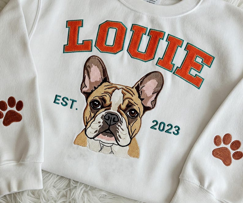 Embroidered Pet Photo Sweatshirt – Custom Dog Cat Face Crewneck Gift for Pet Moms & Dads