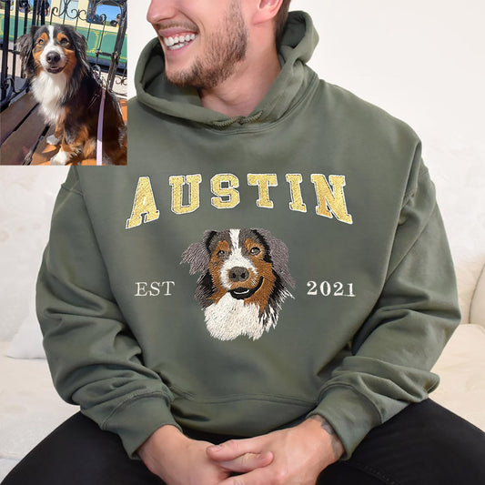 Cara de mascota bordada personalizada y nombre de mascota sudadera retrato de perro bordado cuello redondo regalo amante de las mascotas