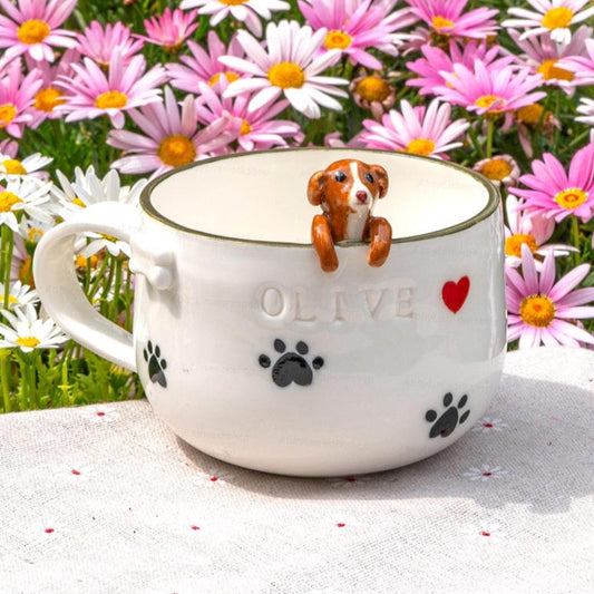 Custom Pet Figurine Mug with Name – Handmade Cat & Dog Ceramic Mug Christmas Keepsake Gift for Pet Lovers