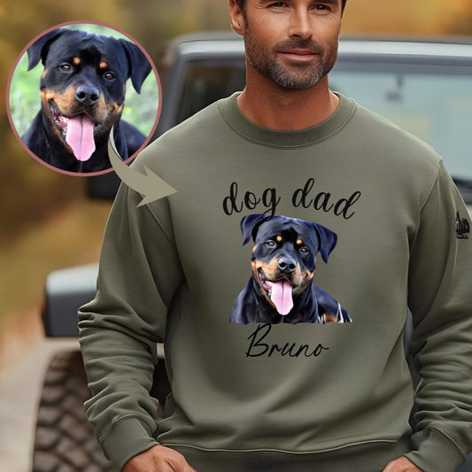 Personalized Dog Dad Sweatshirt Hoodie with Dog Portrait Photo and Name Keepsake Gift for Pet Lovers