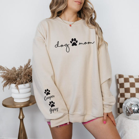 Custom Dog Mom Sweatshirt Hoodie with Dog Names on Sleeve Gift for Pet Lovers