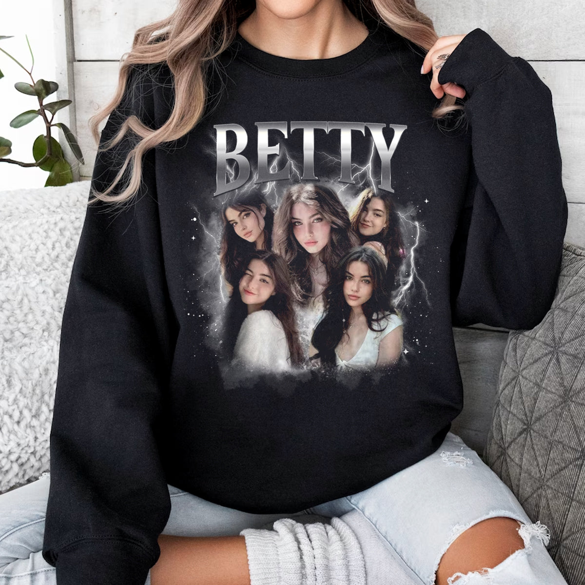 Personalisiertes Vintage Bootleg Sweatshirt, individuelles Foto-Rap-T-Shirt, Valentinstagsgeschenk für Sie/Ihn