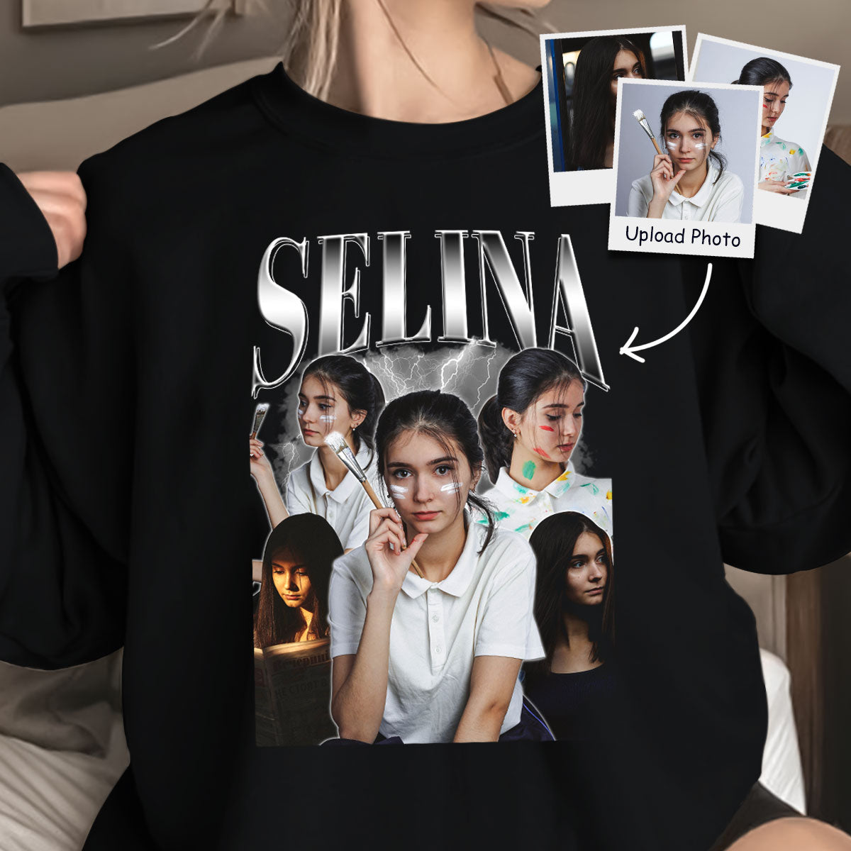 Personalisiertes Vintage Bootleg Sweatshirt, individuelles Foto-Rap-T-Shirt, Valentinstagsgeschenk für Sie/Ihn