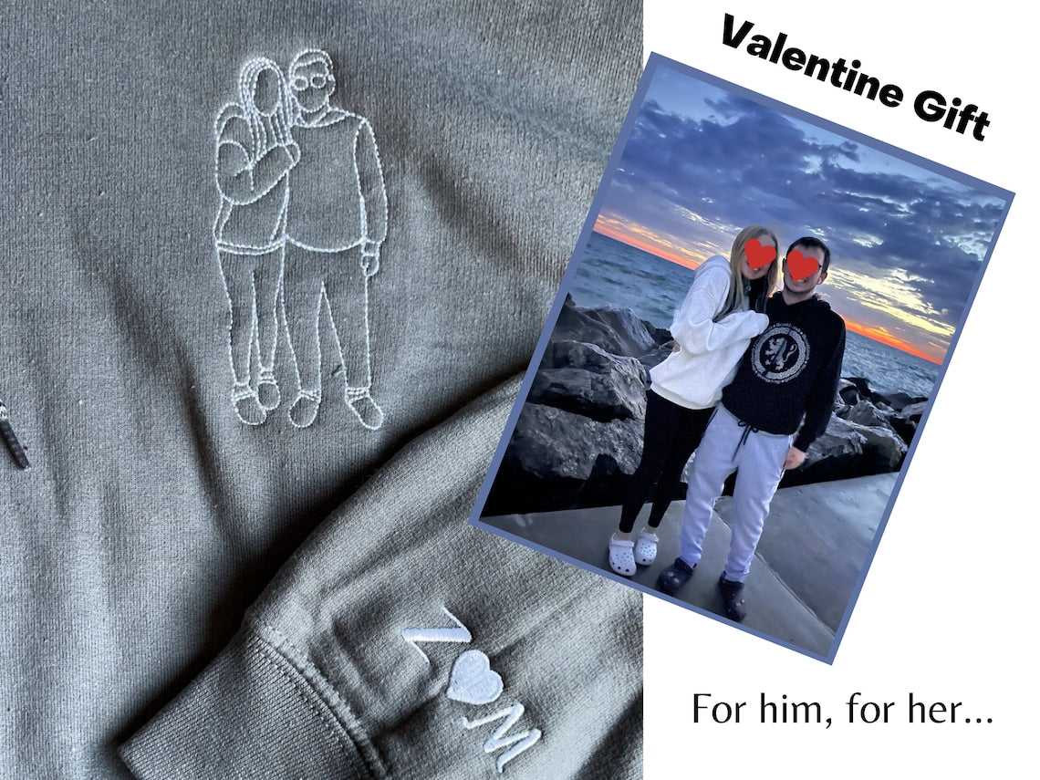 Benutzerdefinierte bestickte Paar Portrait Sweatshirt passende Hoodie Jahrestag Valentinstag Geschenke für Paare 