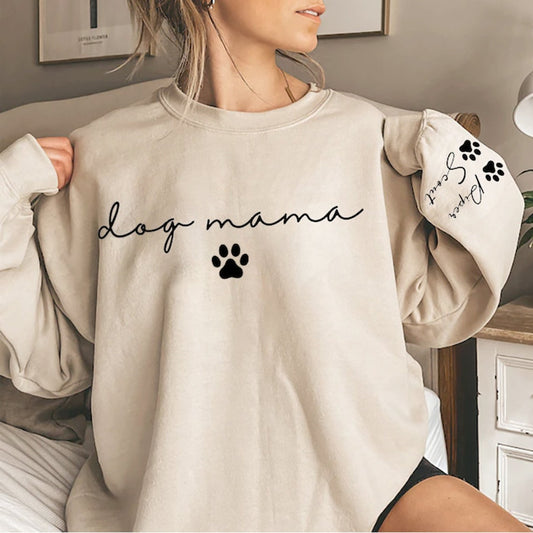 Embroidered Dog Mama Sweatshirt with Pet Names on Sleeve Gift for Pet Lover