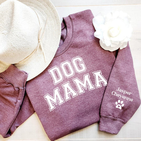 Sudadera con capucha personalizada de vinilo abullonado para mamá perruna con nombres de mascotas en la manga, regalo para amantes de las mascotas.