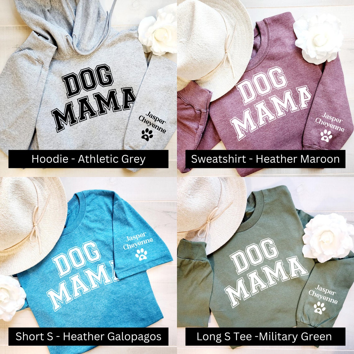 Custom Puff Vinyl Dog Mama Sweatshirt Hoodie with Pet Names on Sleeve Gift for Pet Lovers