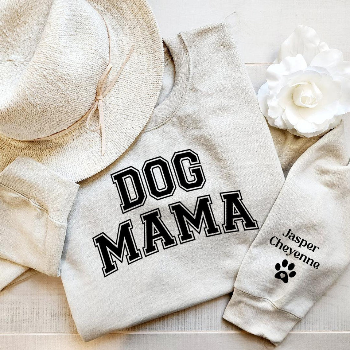 Custom Puff Vinyl Dog Mama Sweatshirt Hoodie with Pet Names on Sleeve Gift for Pet Lovers
