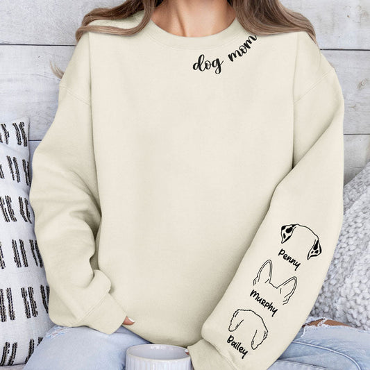 Embroidered Dog Mom Crewneck With Dog Ear on Sleeve Gift For Pet Lover