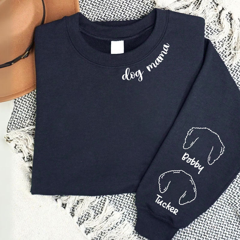 Embroidered Dog Mom Crewneck With Dog Ear on Sleeve Gift For Pet Lover