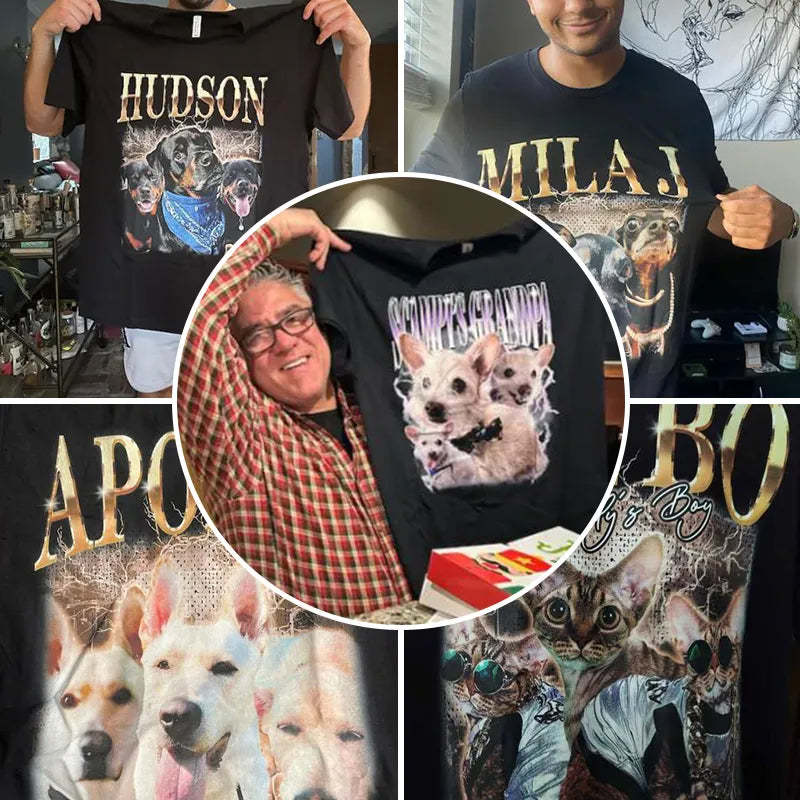 Personalisiertes Vintage-T-Shirt mit Haustierfotos, Geschenk für Tierliebhaber