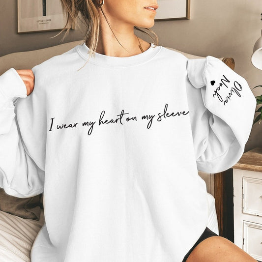 Benutzerdefinierte bestickte tragen Herz auf Ärmel Sweatshirt Muttertagsgeschenk für Mama und Oma