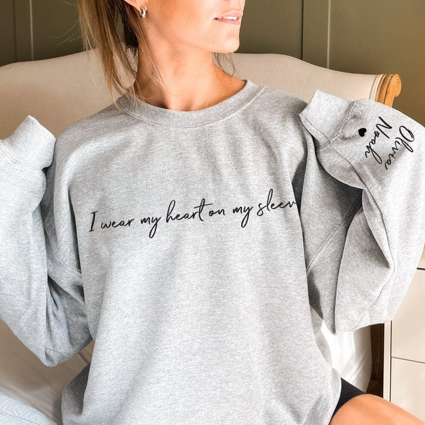 Benutzerdefinierte bestickte tragen Herz auf Ärmel Sweatshirt Muttertagsgeschenk für Mama und Oma