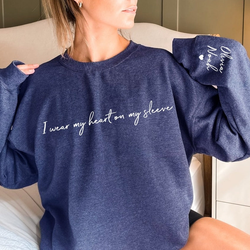Benutzerdefinierte bestickte tragen Herz auf Ärmel Sweatshirt Muttertagsgeschenk für Mama und Oma