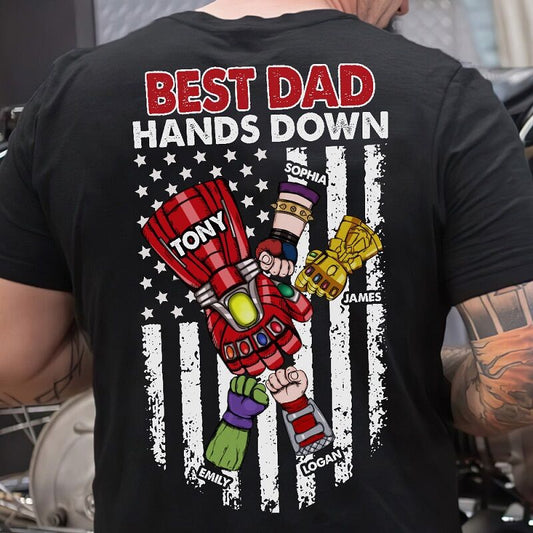 Personalized T-shirt Best Dad Hands Down with Optional Hero Fist Great Gift for Father's Day