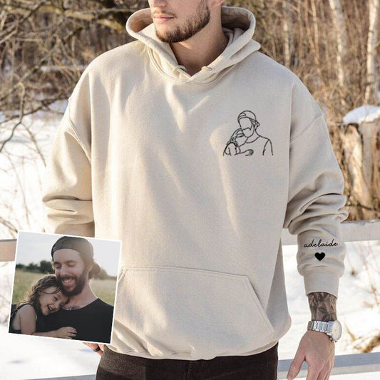 Benutzerdefinierte bestickte Papa Foto Portrait Hoodie Sweatshirt mit Kinder Namen auf Ärmel Vatertag Geschenk 