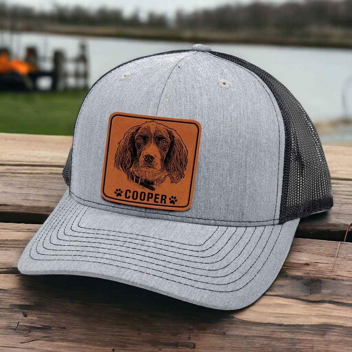 Gorra de béisbol con parche de cuero y retrato de mascota personalizado para amantes de las mascotas
