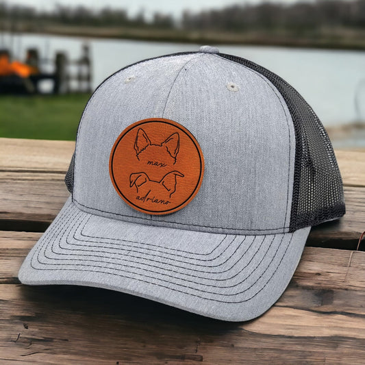 Personalisierte Haustier Ohren Lineart Leder Patch Hut Baseball-Cap für Tierliebhaber