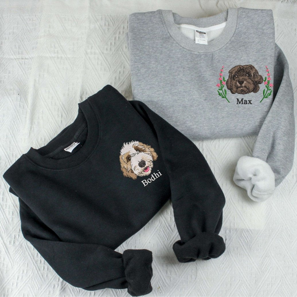 Sudadera con capucha y corona con retrato y nombre de mascota bordados, regalo de Navidad para amantes de las mascotas