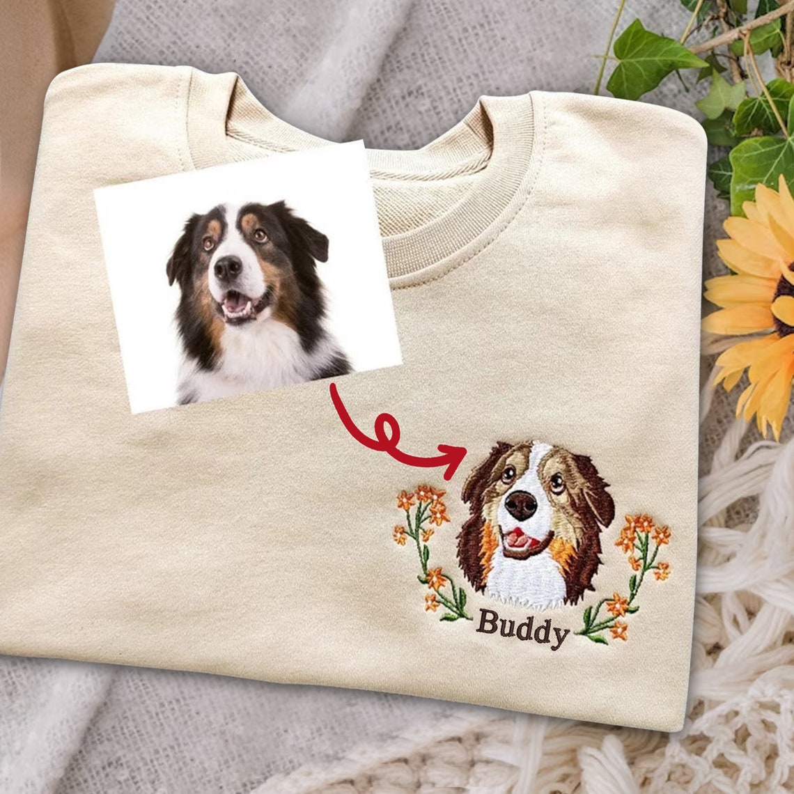 Sudadera con capucha y corona con retrato y nombre de mascota bordados, regalo de Navidad para amantes de las mascotas