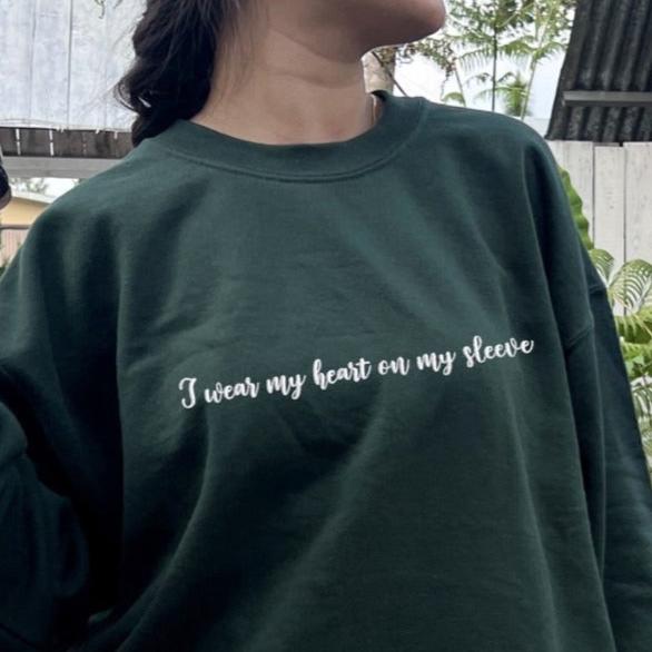 Personalized I Wear My Heart On My Sleeve Embroidered Sweatshirt Hoodie with Dog Cat Ears On Sleeve Gift For Pet Lovers