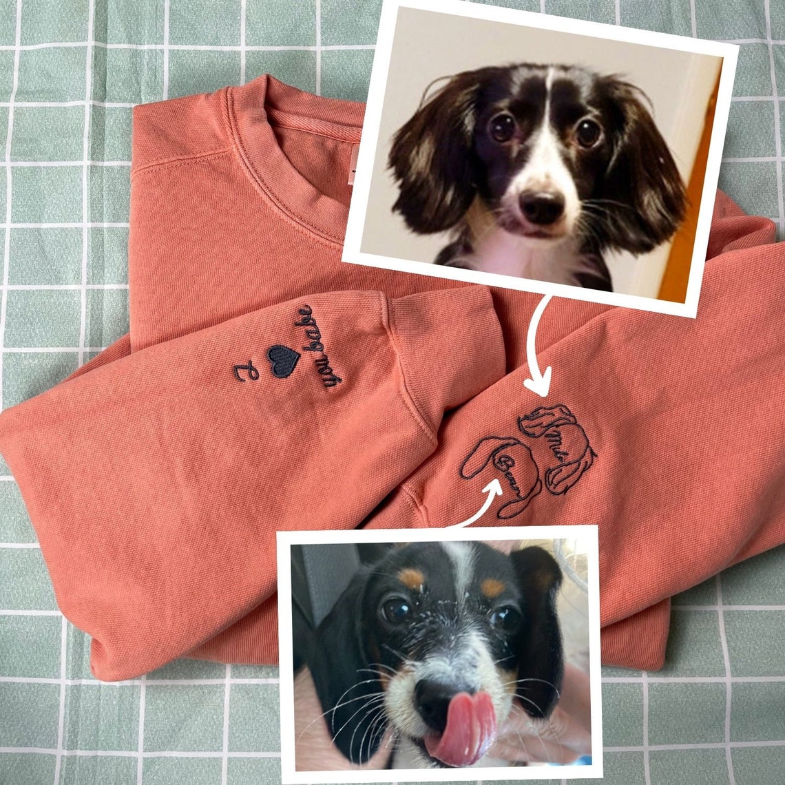 Personalized I Wear My Heart On My Sleeve Embroidered Sweatshirt Hoodie with Dog Cat Ears On Sleeve Gift For Pet Lovers