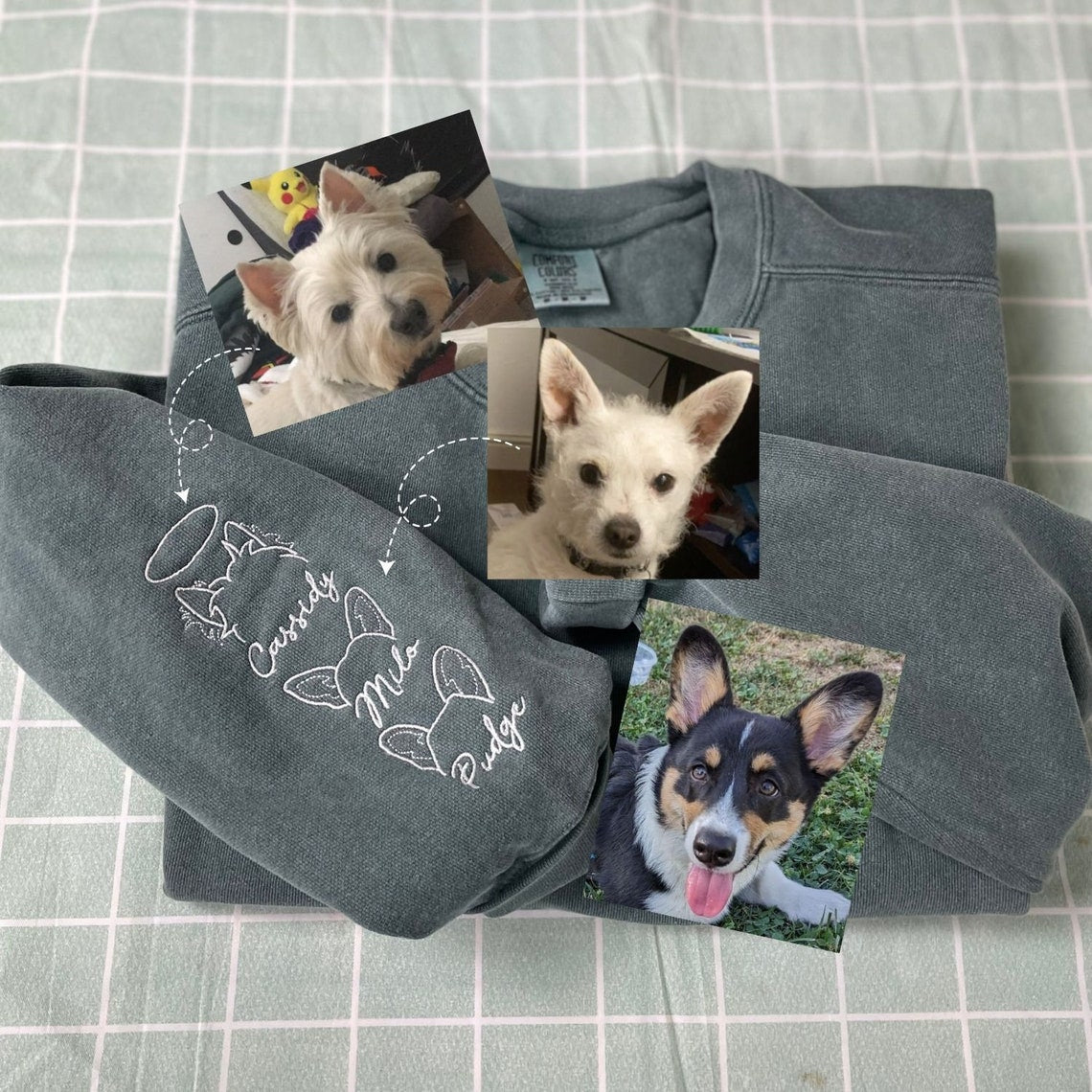 Personalized I Wear My Heart On My Sleeve Embroidered Sweatshirt Hoodie with Dog Cat Ears On Sleeve Gift For Pet Lovers